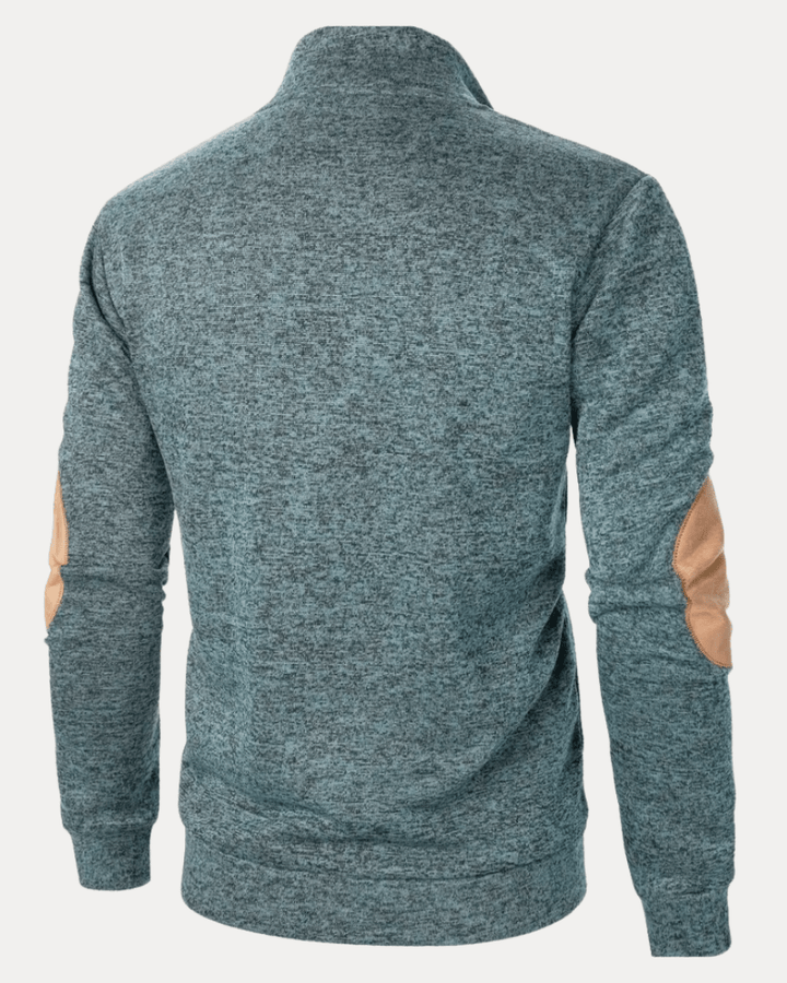 Pull homme en laine à col montant chiné avec écussons, collection automne