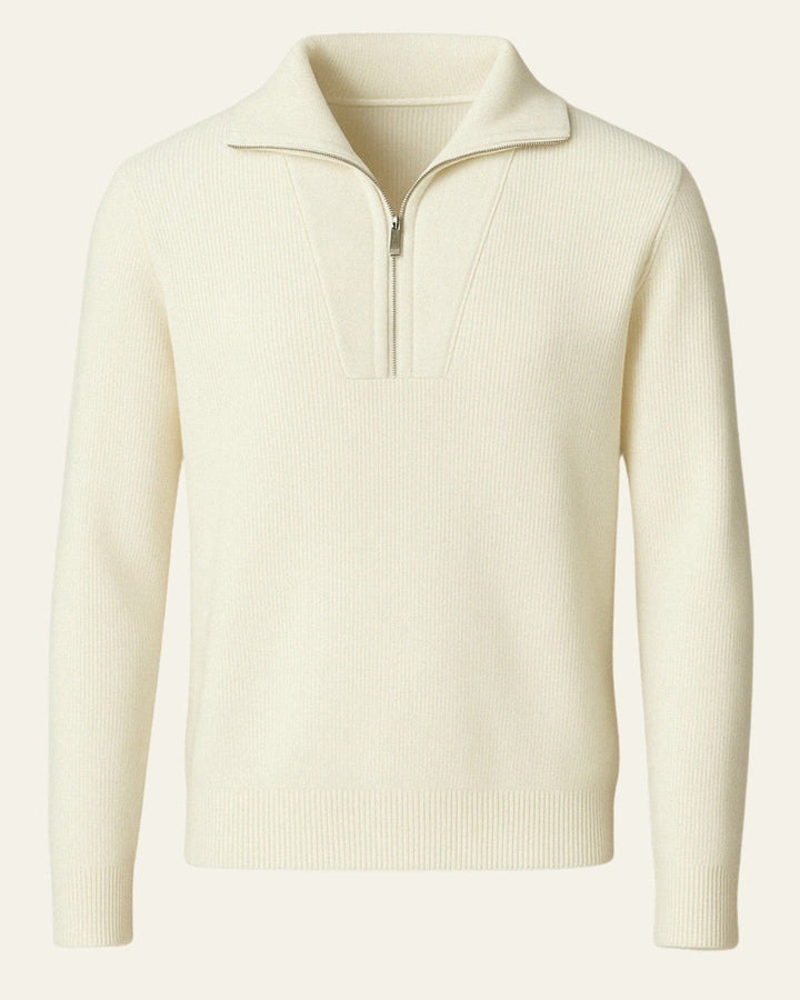 Men’s ribbed cashmere sweater with a zip-up collar for autumn