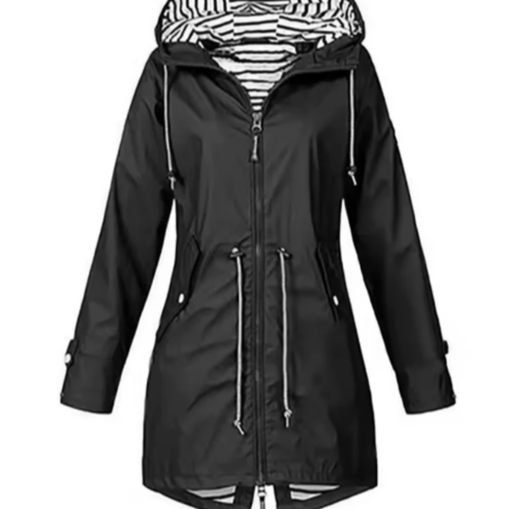 Waterproof women's polyester jacket with hood for autumn, windproof