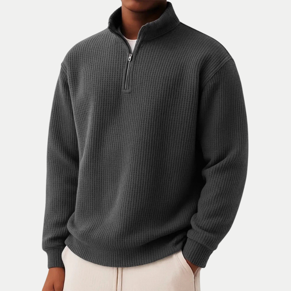 Men's autumn casual ribbed wool sweater with a zip-up collar