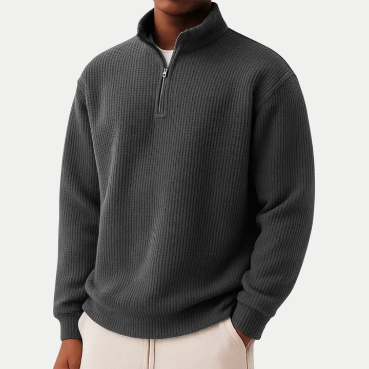 Men's autumn casual ribbed wool sweater with a zip-up collar