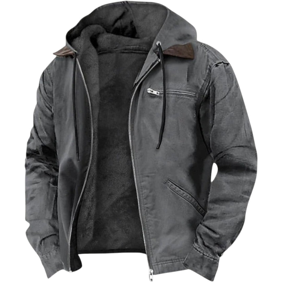 Veste à capuche homme doublée polaire, veste en coton décontractée pour l'automne-hiver