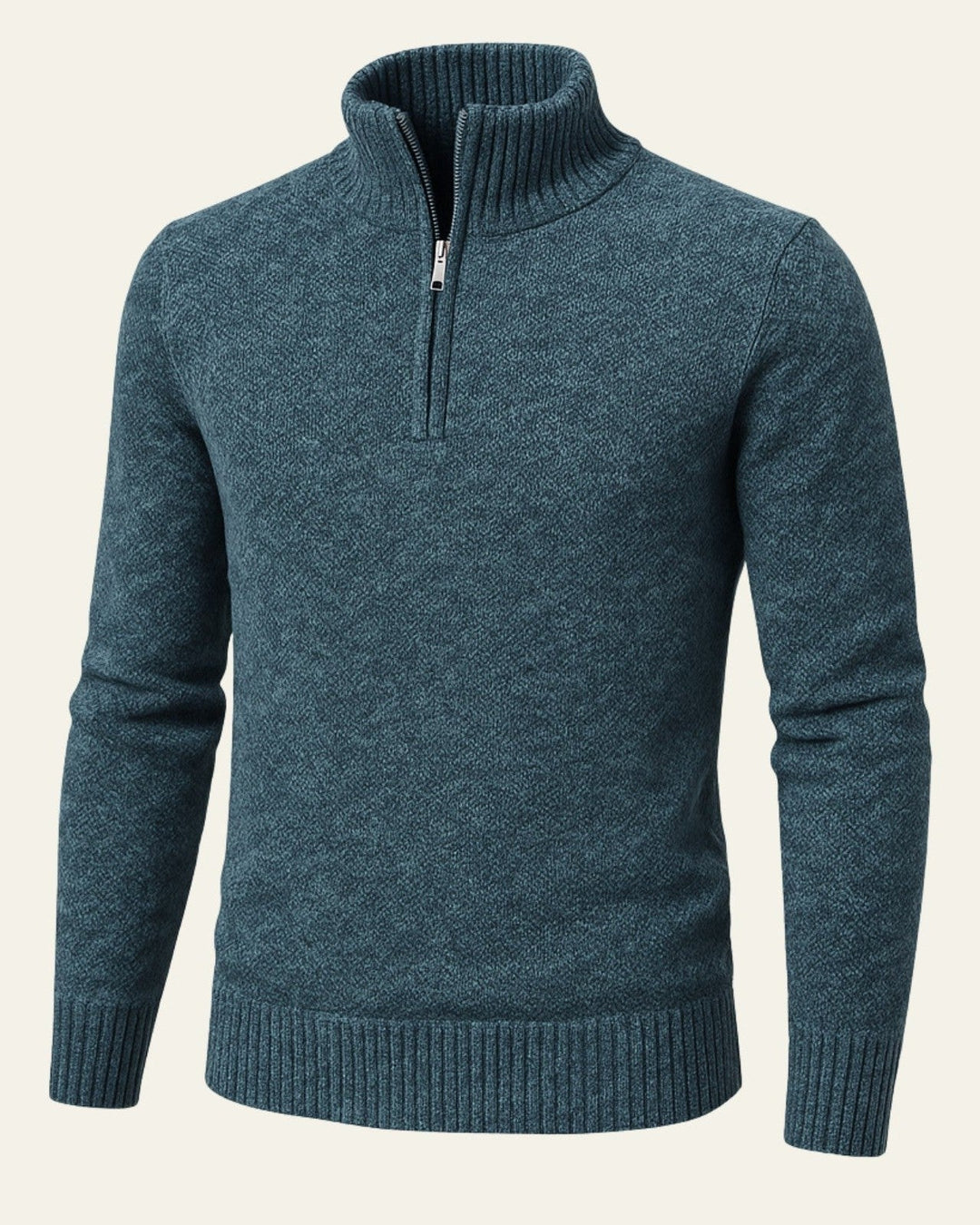 Pull homme en maille texturée à fermeture éclair sous le col, idéal pour l’automne