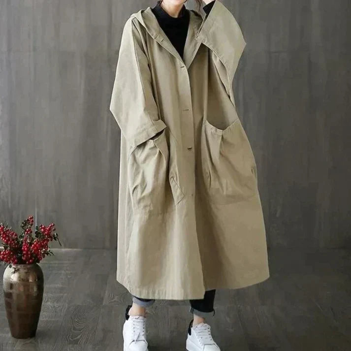 Manteau trench femme en coton oversize avec ceinture pour l'été et la mi-saison