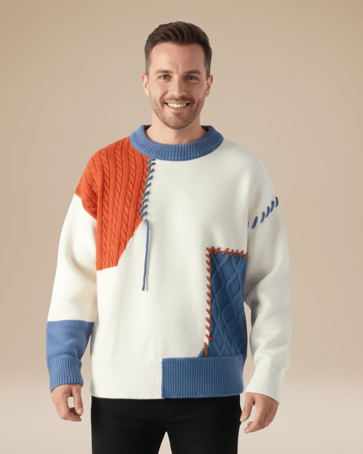 Men’s cable-knit wool crew-neck sweater, ideal for autumn