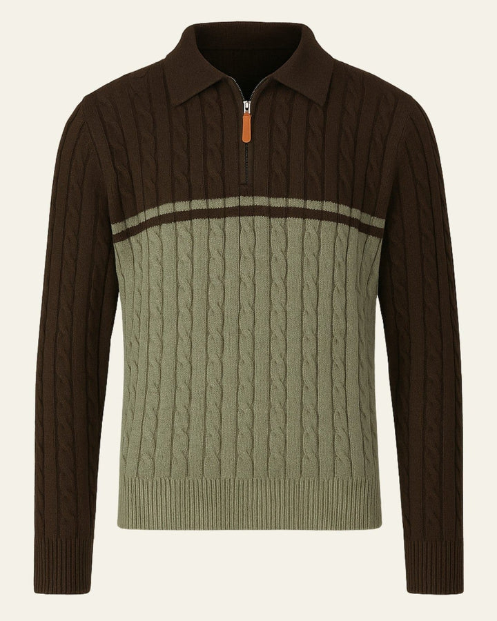 Men's cotton long-sleeve polo sweater with a zip closure for autumn