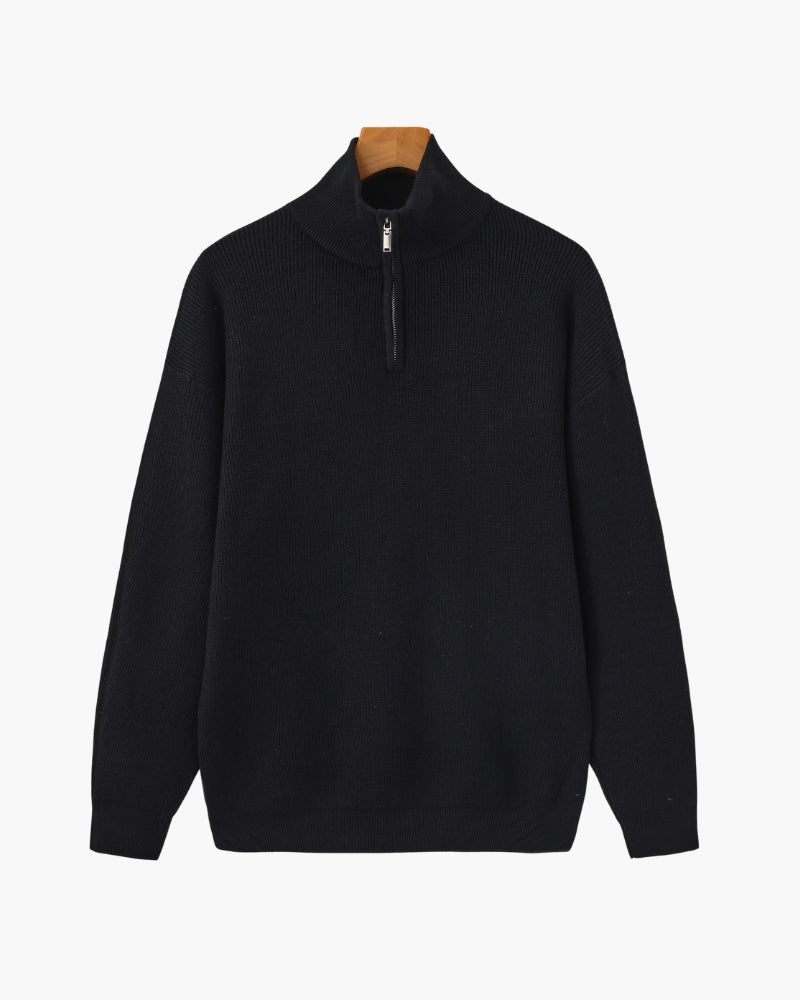 Pull en laine pour homme à col zippé, côtelé, style smart casual, automne