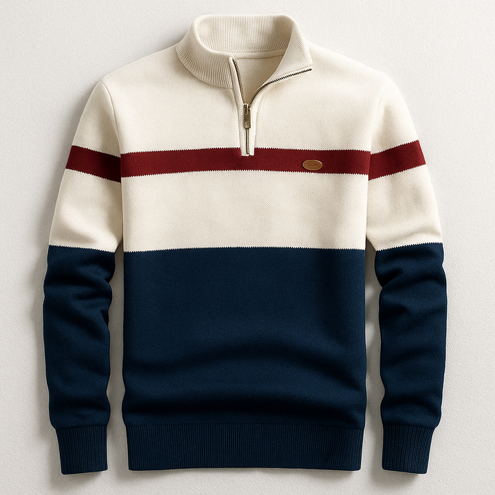 Sweat-shirt en coton pour homme à col zippé, color block, en maille pour l’automne