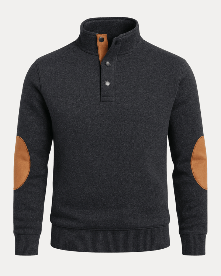 Pull homme en laine à col montant chiné avec écussons, collection automne