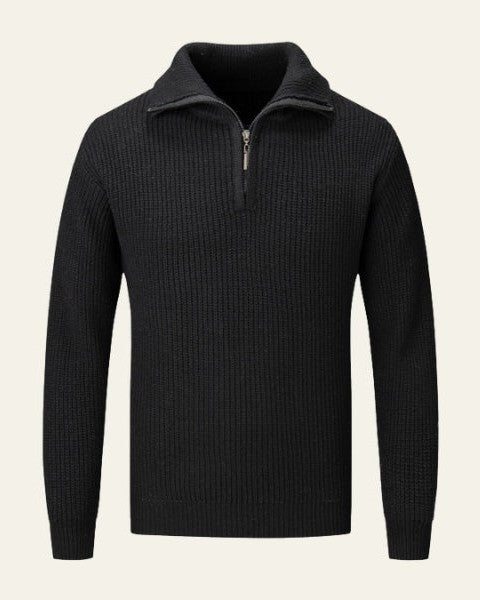 Pull en laine pour homme à col zippé, en maille texturée, idéal pour l’automne