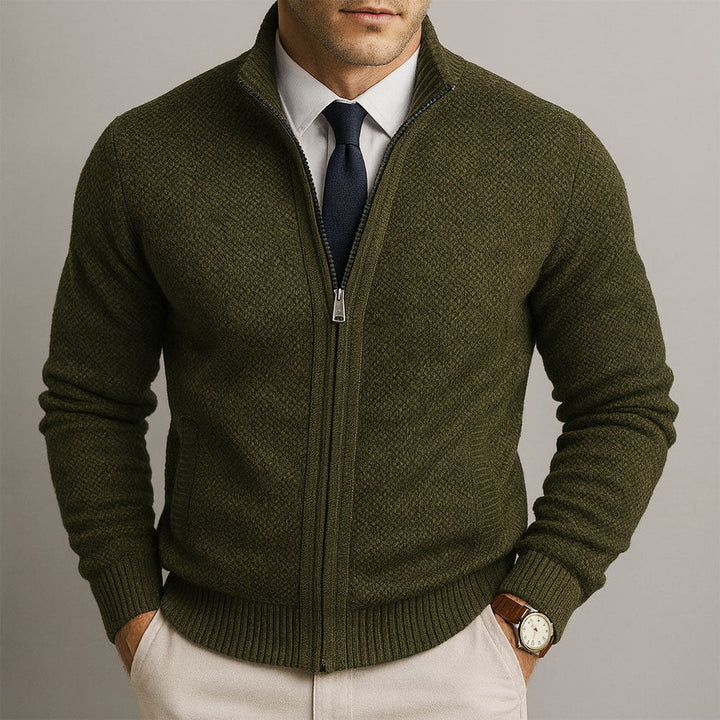Gilet en laine pour homme avec fermeture éclair et col montant, élégant pour l’automne