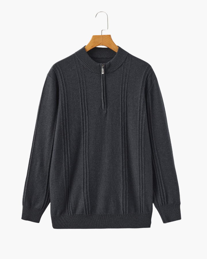 Men’s ribbed cashmere sweater with a stand-up collar and zipper, for autumn