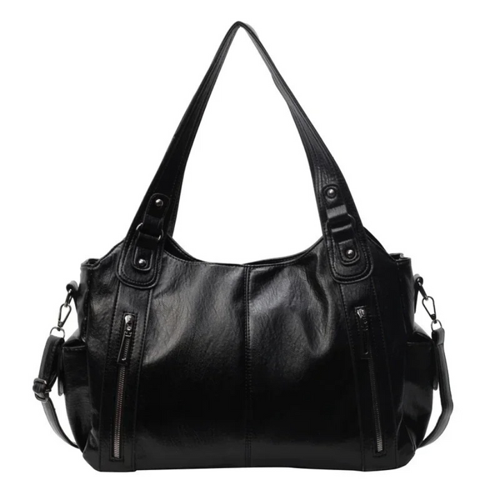 Spacious women's leather shoulder bag, autumn urban style
