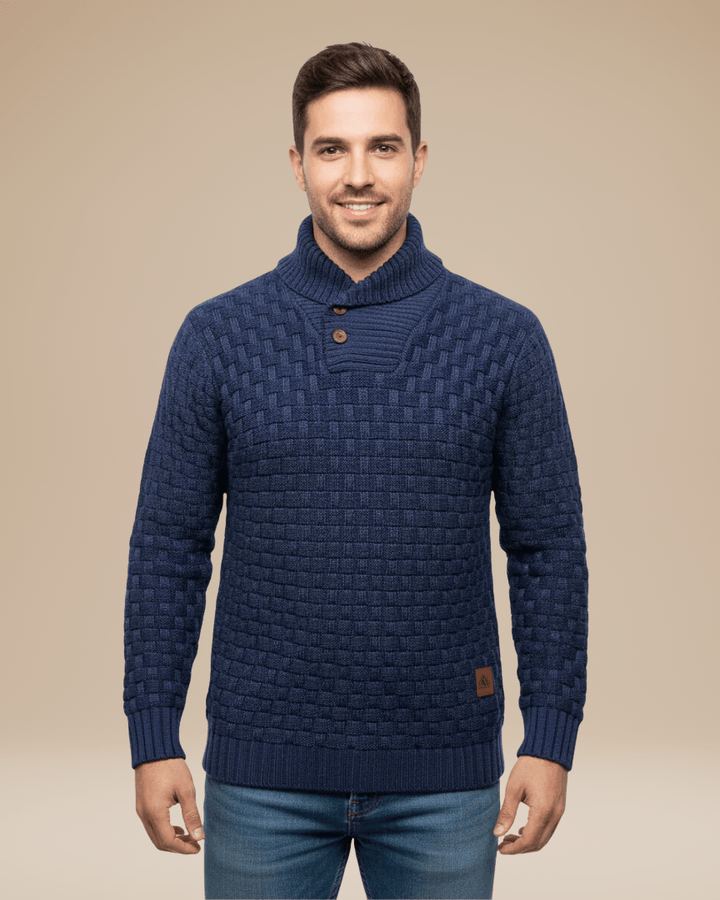 Men’s wool sweater with a shawl collar, basket weave, autumn style