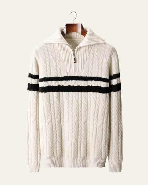 Men’s merino wool sweater for autumn, half-zip knitted sweater