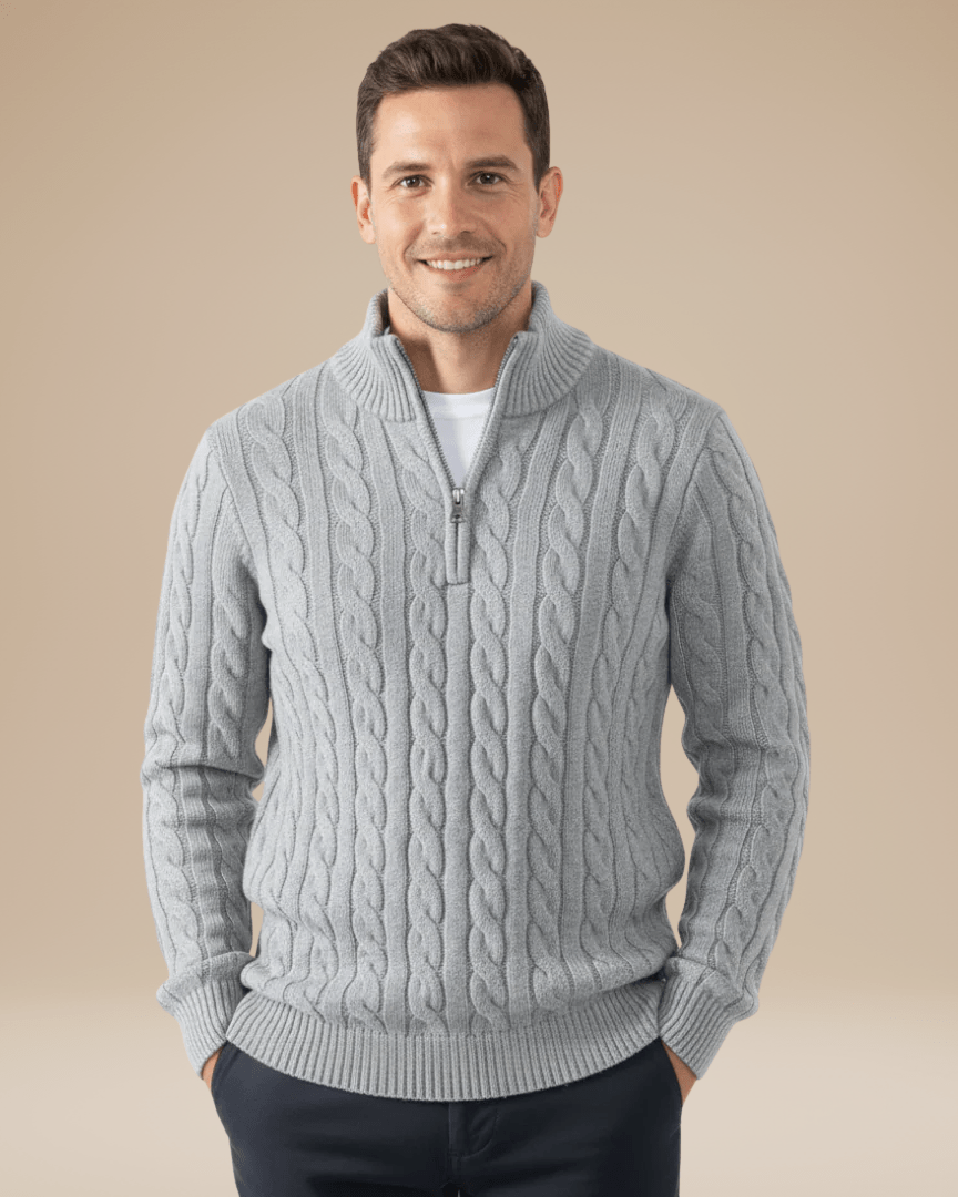 Pull en maille unisexe à fermeture éclair, motif torsadé, pour l’automne