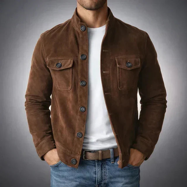Veste militaire décontractée en cuir suédé pour homme, idéale pour l’automne