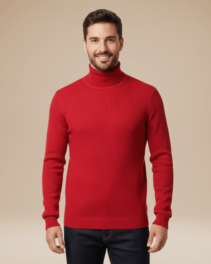 Men's fitted ribbed cotton turtleneck sweater for autumn