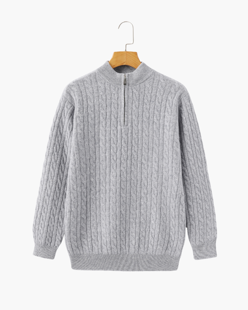 Pull homme en cachemire à col zippé, maille torsadée, pour l’automne