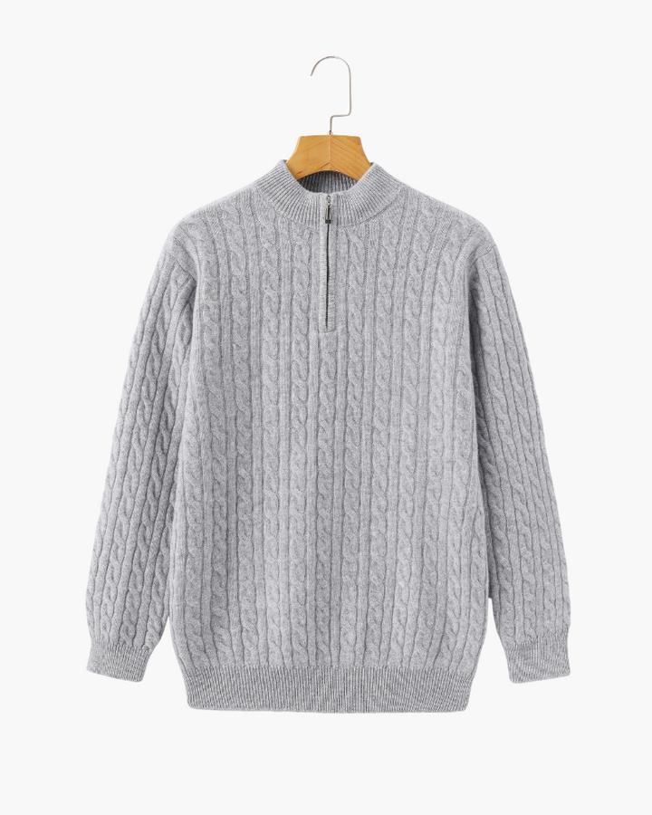 Pull homme en cachemire à col zippé, maille torsadée, pour l’automne