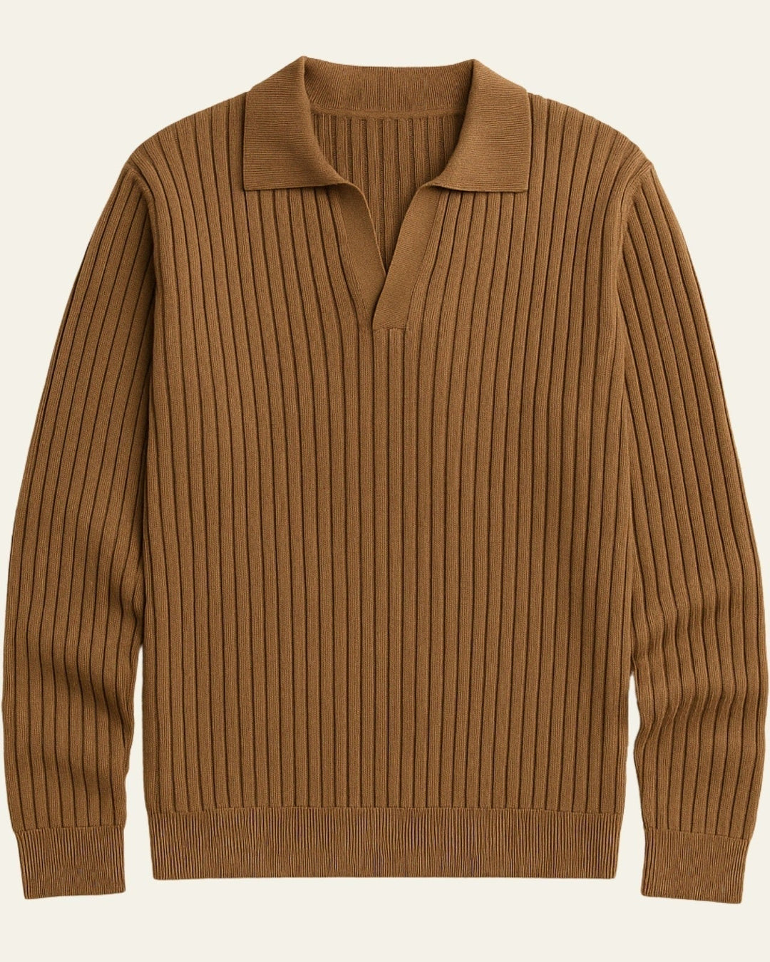 Polo homme à manches longues en maille de coton côtelée pour l’automne
