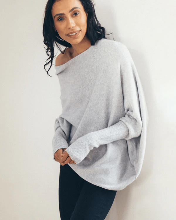 Pull en mélange de cachemire pour femme col asymétrique maille élégante pour l’automne