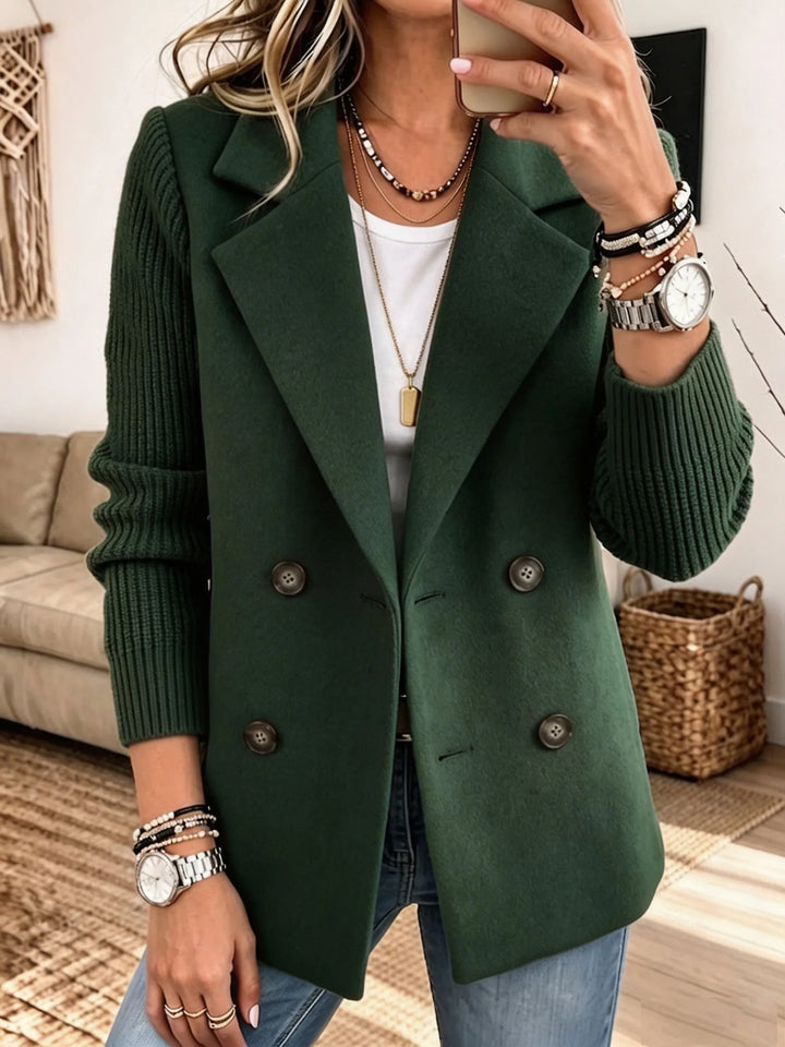 Veste blazer femme croisée en lainage avec manches en maille côtelée pour l'automne