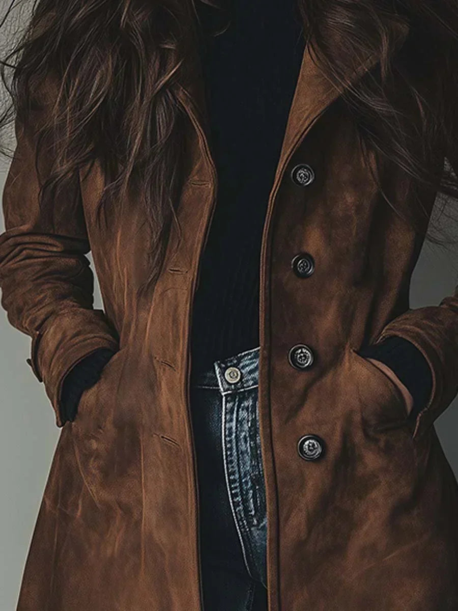 Trench-coat femme en daim, manteau d’automne de mi-saison