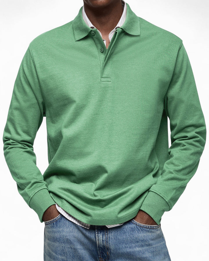 Polo homme à manches longues en coton tricoté pour l’automne