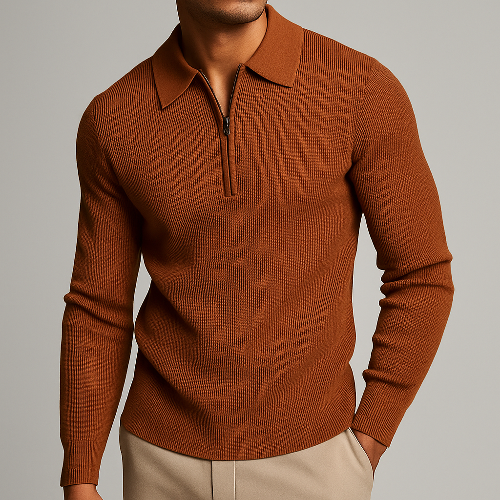 Sweat-shirt homme en coton à col zippé, maille gaufrée, automne