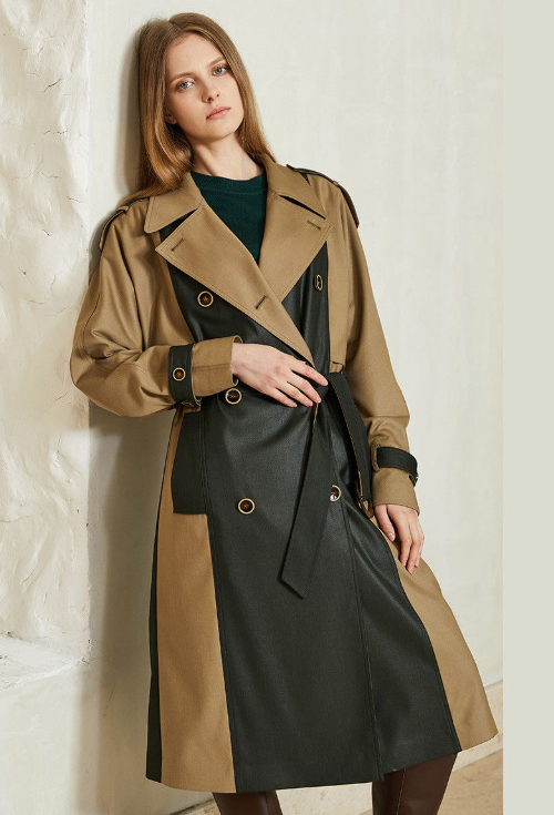 Manteau court féminin à manches longues avec ceinture pour la mi-saison automnale
