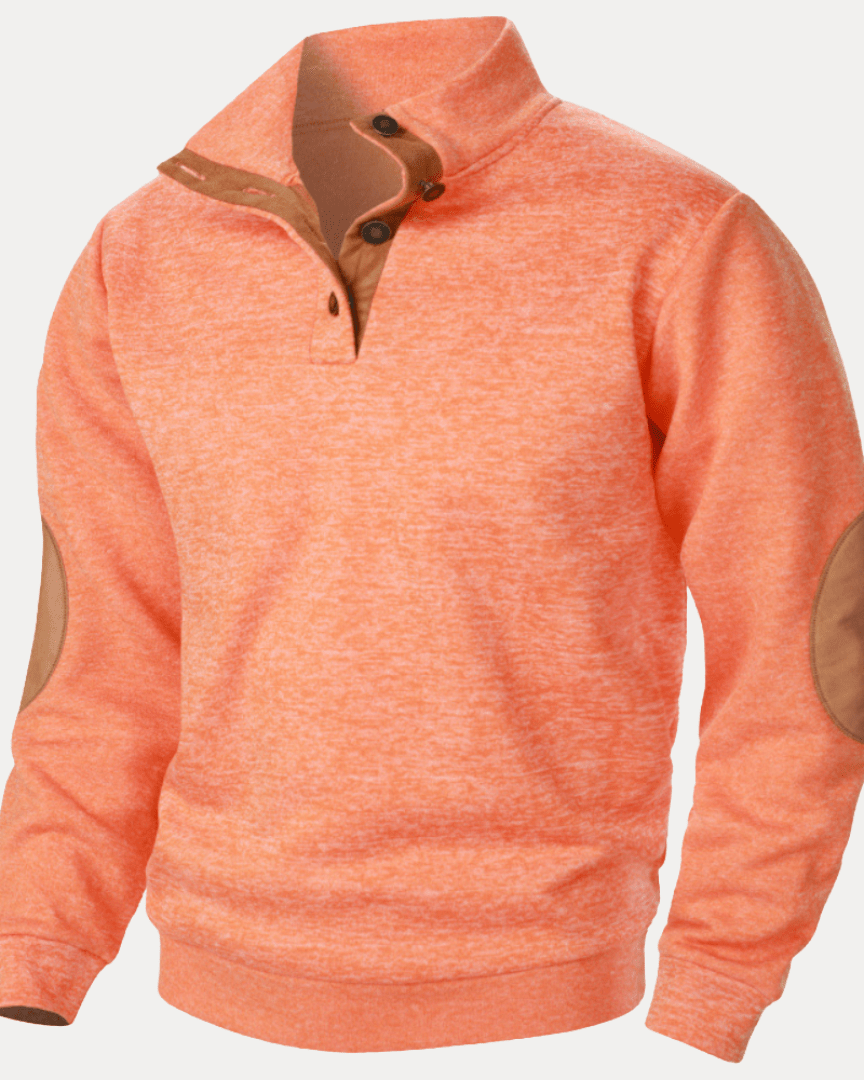 Pull homme en laine à col montant chiné avec écussons, collection automne