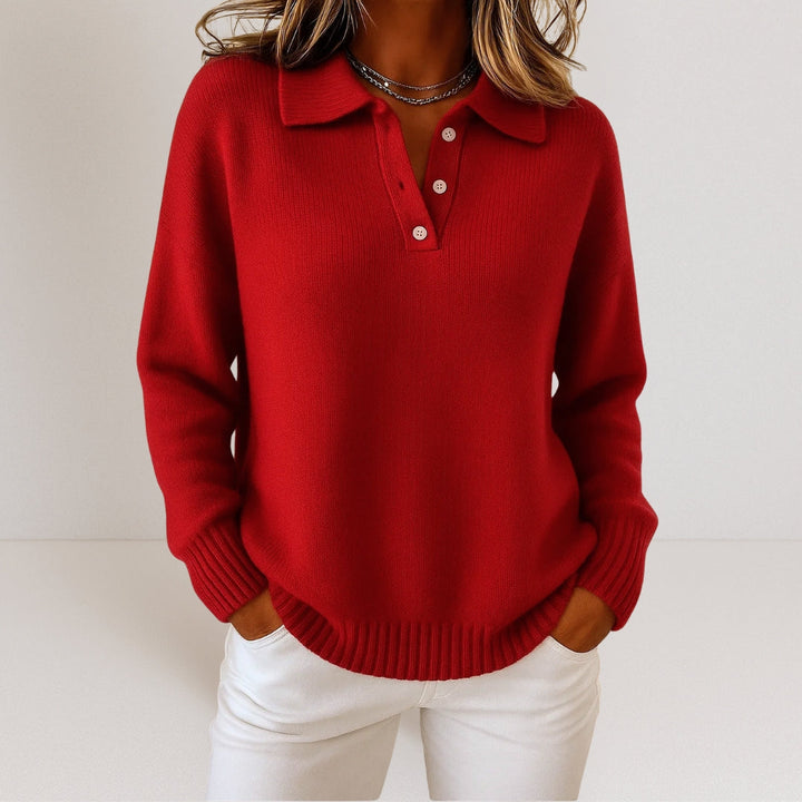 Women's knitted pullover with a collar for autumn, an elegant everyday fit