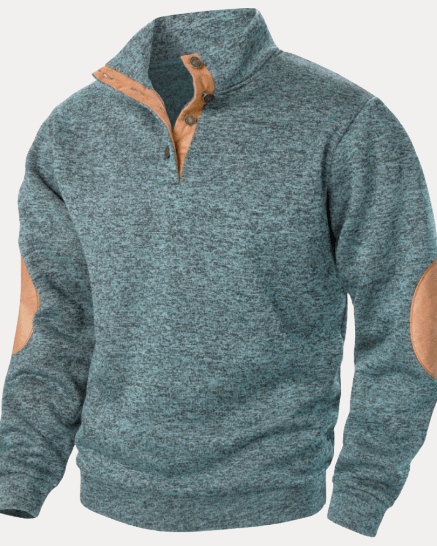 Pull homme en laine à col montant chiné avec écussons, collection automne