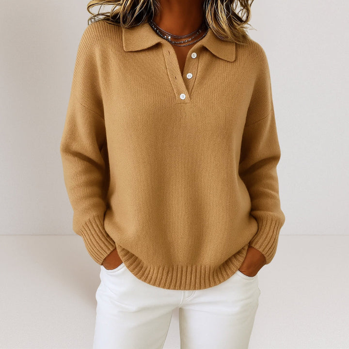 Women's knitted pullover with a collar for autumn, an elegant everyday fit