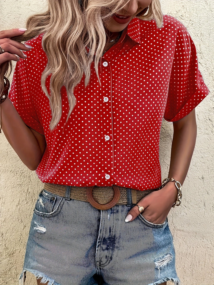 Cvetka | Elegant Polka Dot Blouse with Short Sleeves - Button-Up Shirt for an Elegant Look