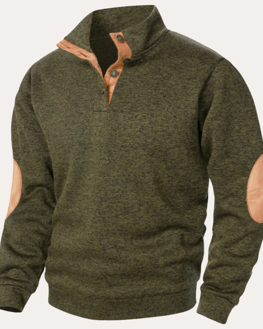 Pull homme en laine à col montant chiné avec écussons, collection automne