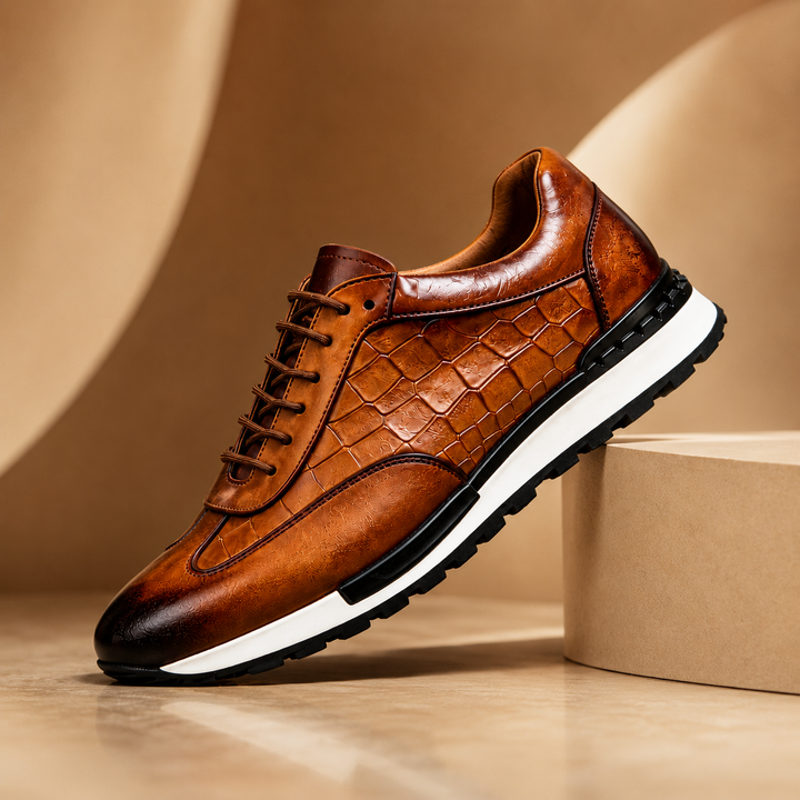 Baskets homme en cuir effet croco, sneakers à lacets élégantes et confortables pour l'automne