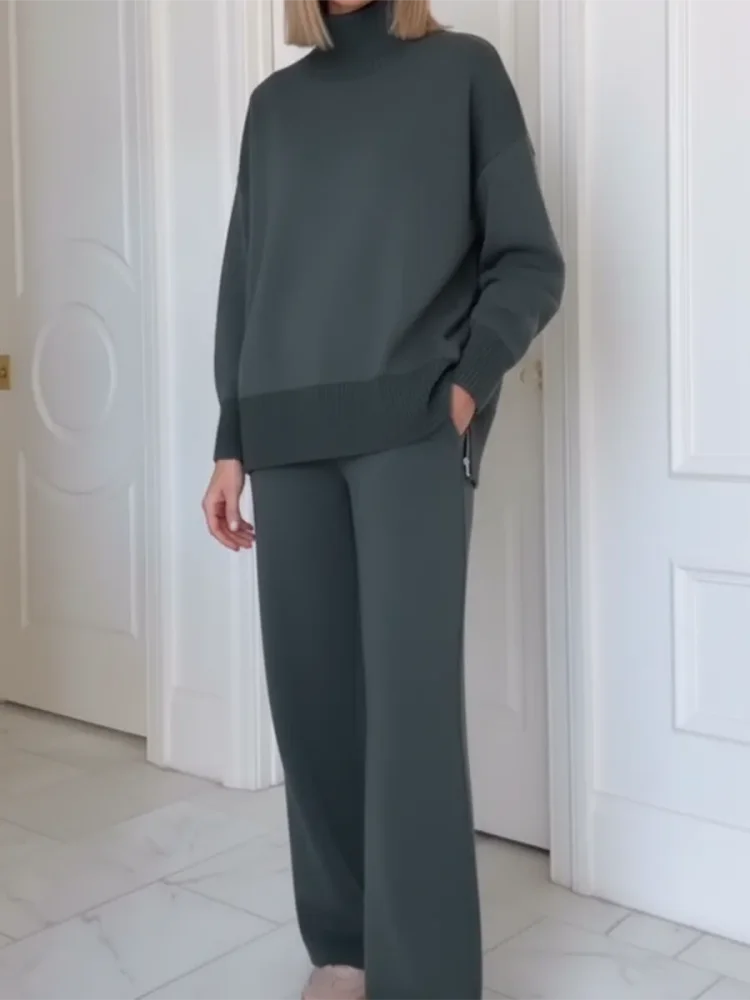 Women's cotton tracksuit set, straight-leg pants, autumn collection