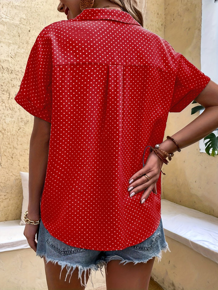 Cvetka | Elegant Polka Dot Blouse with Short Sleeves - Button-Up Shirt for an Elegant Look