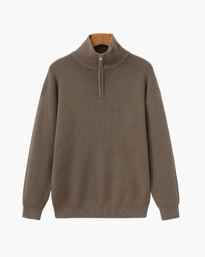 Pull en laine pour homme à col zippé, côtelé, style smart casual, automne