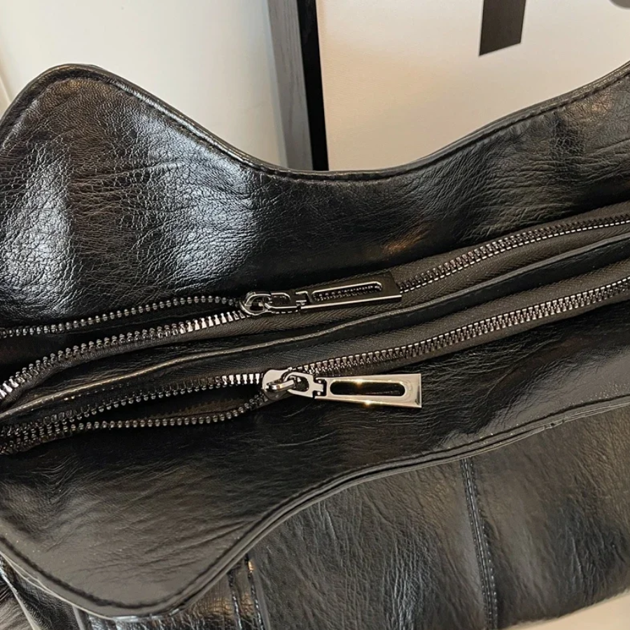 Spacious women's leather shoulder bag, autumn urban style