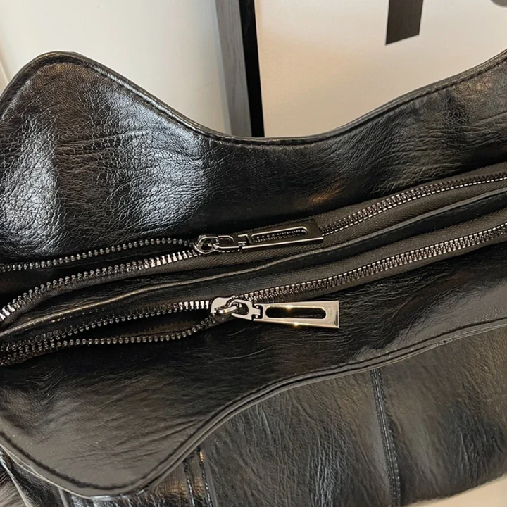 Spacious women's leather shoulder bag, autumn urban style