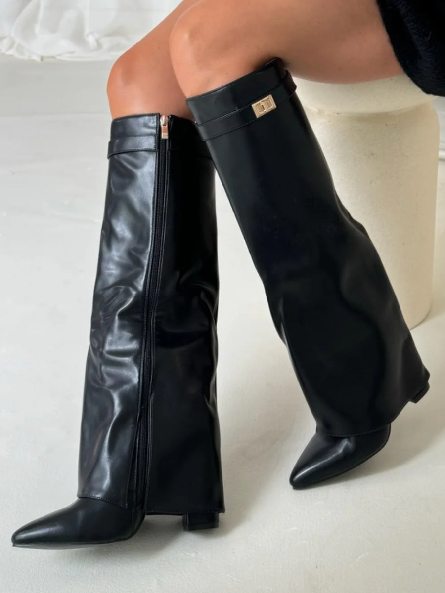 Bottes femme en cuir au-dessus du genou à talon bloc pour l’automne