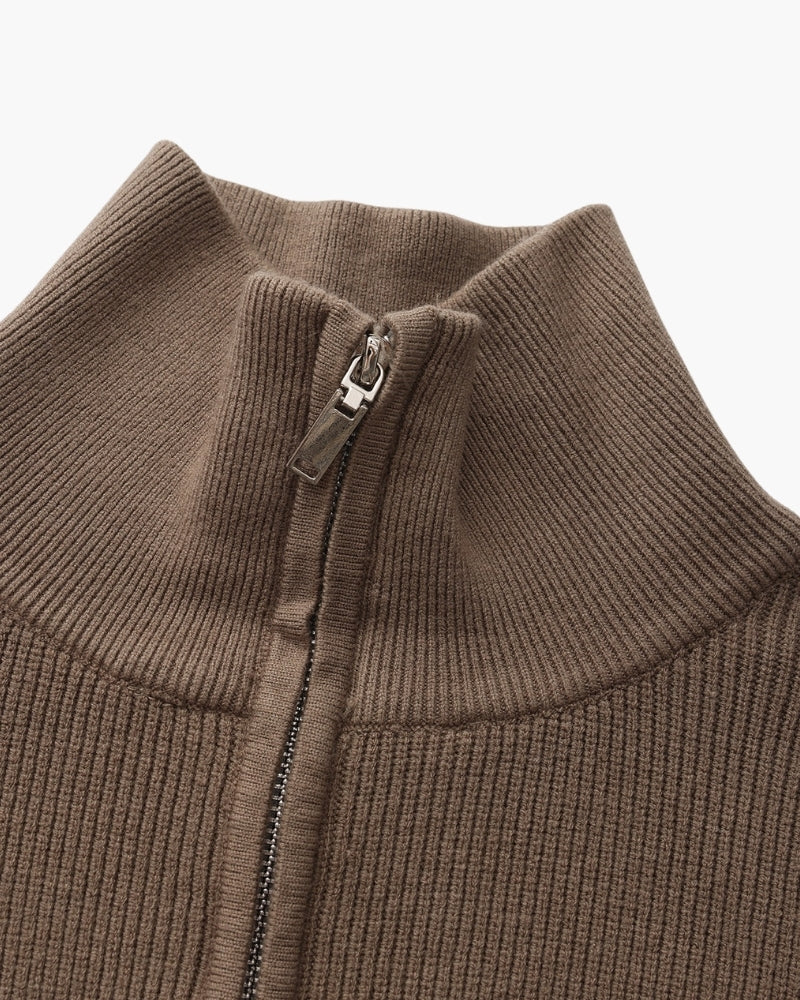 Pull en laine pour homme à col zippé, côtelé, style smart casual, automne
