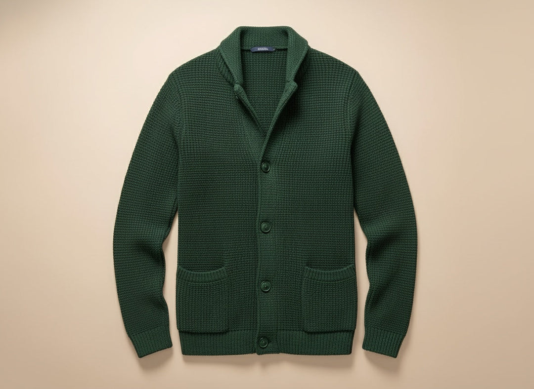 Cardigan homme en laine à col châle boutonné pour l’automne