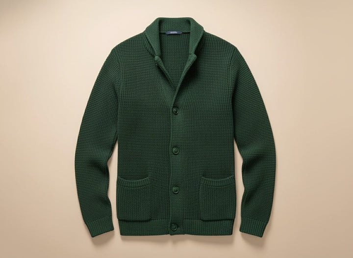 Cardigan homme en laine à col châle boutonné pour l’automne
