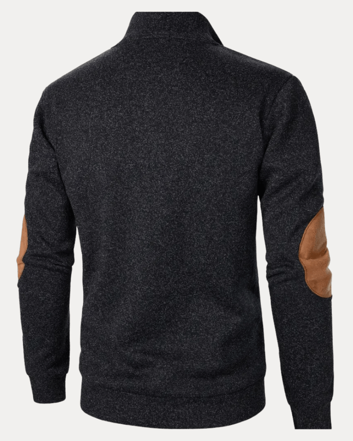 Pull homme en laine à col montant chiné avec écussons, collection automne
