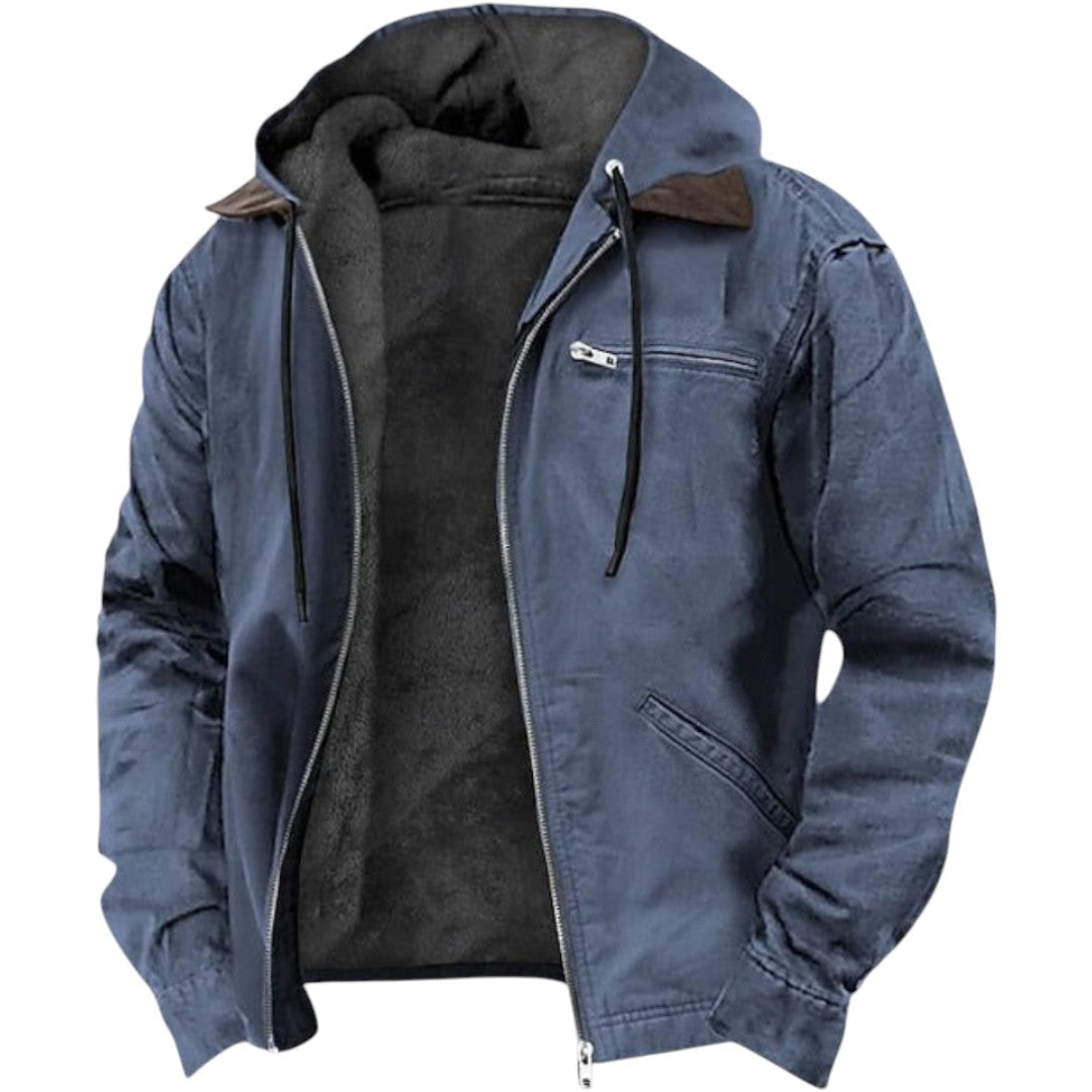 Veste à capuche homme doublée polaire, veste en coton décontractée pour l'automne-hiver