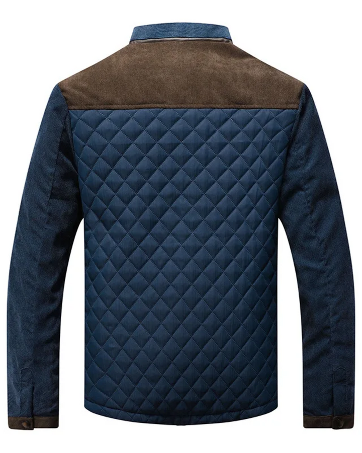 Veste matelassée homme col montant avec empiècements en velours côtelé, blouson pour l'automne